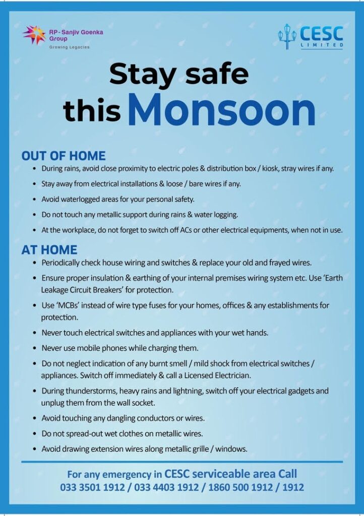 Stay Safe This Monsoon: CESC’s Advisory for a Shock-Free Season
